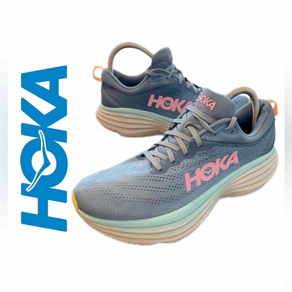 Hoka Bondi 8 Running Sneakers Shadow Dust Cushioned Sz 10 Athletic Versatile